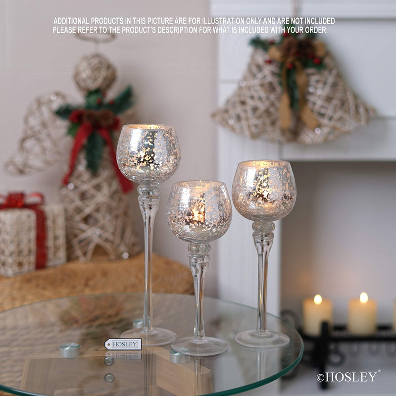 3 Sets Crackle Metallic Glass Tealight Holders Set /3-12 Inch, 10 Inch, 9 Inch Ideal for Weddings Special Events Parties Also Makes a Great Gift