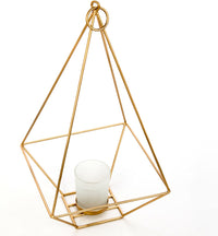 Iron Tealight / Votive Holder Lantern with Frosted Glass Candle Holder, Gold Finish, 11.5 inches High