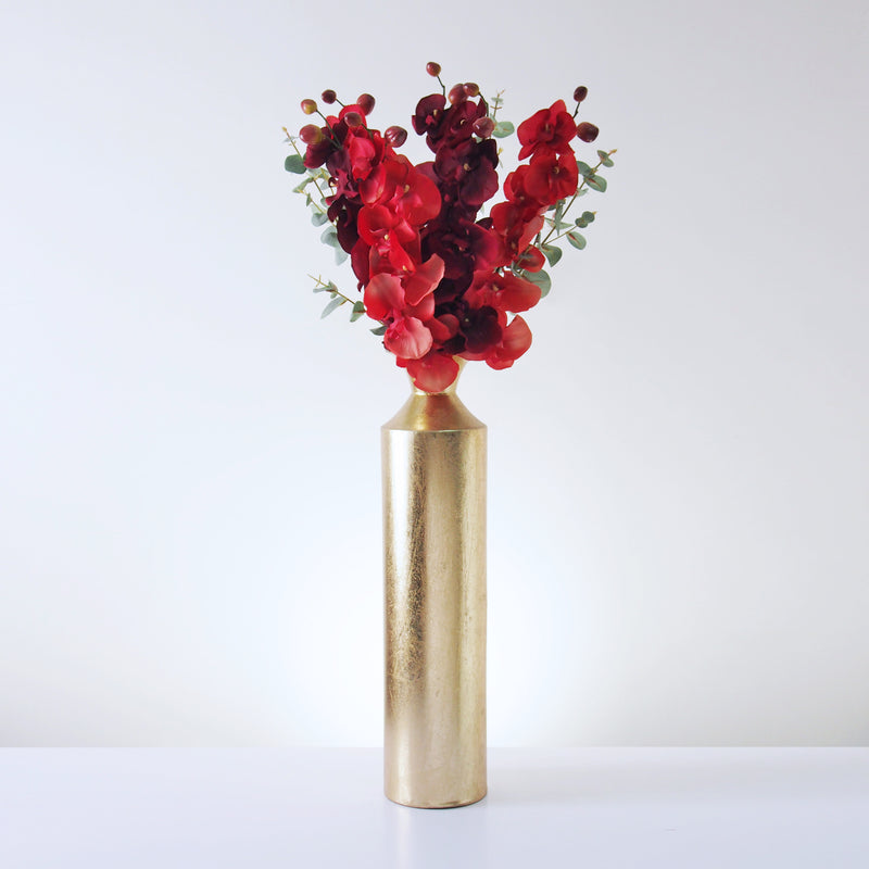 Metal Tall Floor Vase, Gold Finish