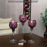 3 Sets Crackle Purple Glass Tealight Holders Set /3-12 Inch, 10 Inch, 9 Inch Ideal for Weddings Special Events Parties Also Makes a Great Gift