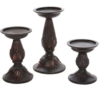 HOSLEY®  Resin Pillar Candle Holders, Brown Finish, Set of 3, 8" 6" &  4.5" High