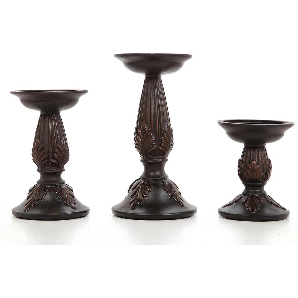 HOSLEY®  Resin Pillar Candle Holders, Brown Finish, Set of 3, 8" 6" &  4.5" High