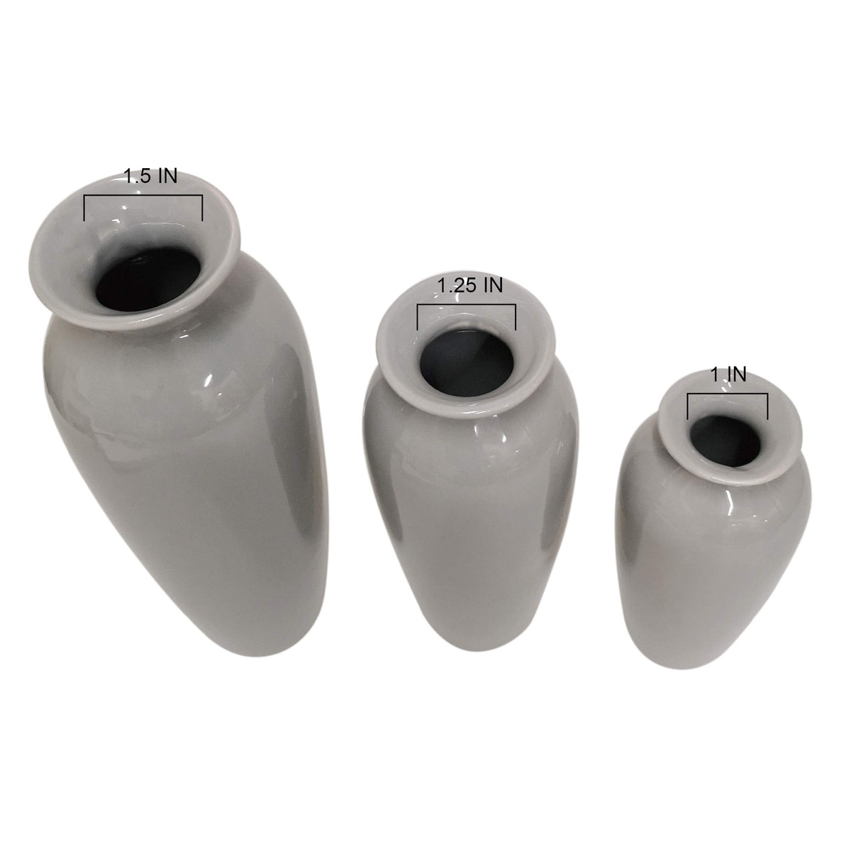 Ceramic Vases ,Grey Glazed, Set of 3,  12", 10", 8"High