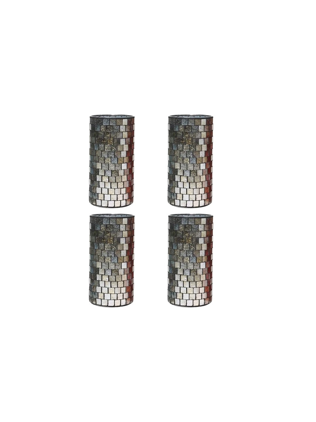 Mosaic Tea Light Candle Holder, Silver Finish, Set of 4, 7.8 inches High