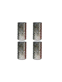 Mosaic Tea Light Candle Holder, Silver Finish, Set of 4, 7.8 inches High