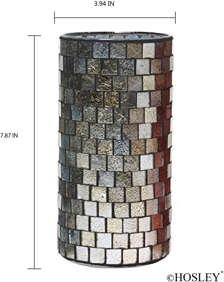 Mosaic Tea Light Candle Holder, Silver Finish, 7.8 inches High