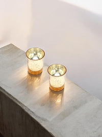 Set of 12 Metallic Glass, Speckled Gold Finish Votive/Tea Light Holder, 3" High Each. Ideal Gift and Use for Weddings, Spa, Aromatherapy, Tealights, Candle Gardens O4