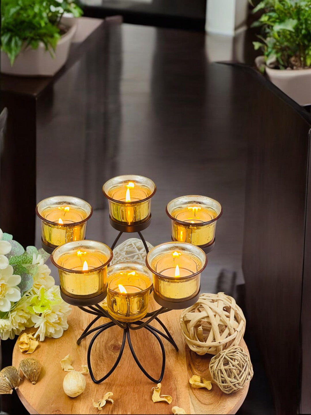 Metallic Gold Glass Tea Light Candle Holders | Set of 6