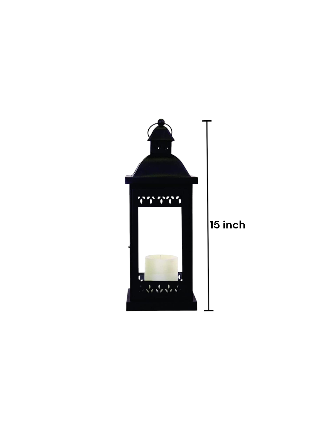 15 Inch High Large Clear Glass Iron Classic Style Lantern Black. Ideal Gift for Parties Weddings Aromatherapy and LED Spa Settings