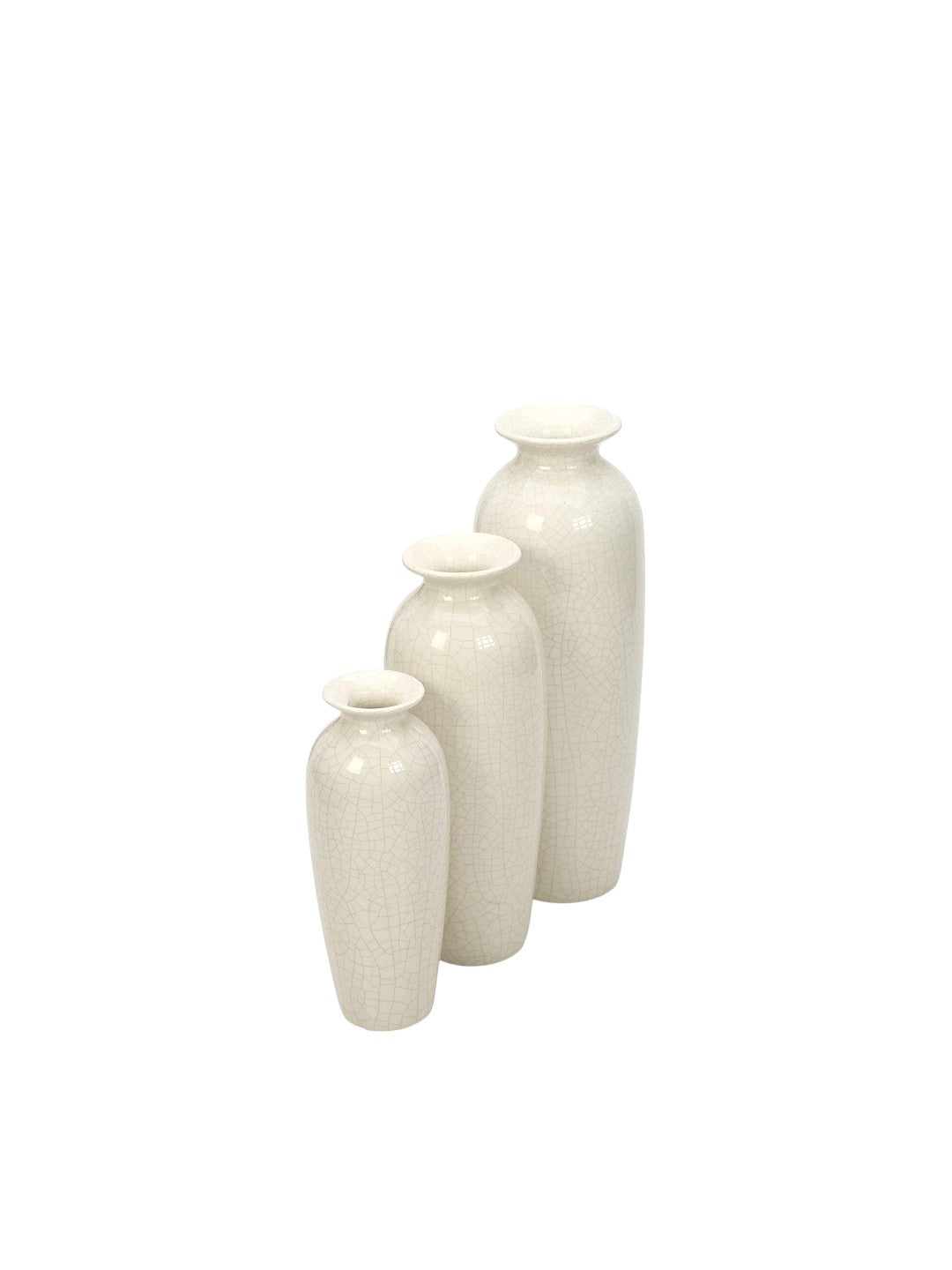 Ceramic Vases, Crackle Ivory Color, Set of 3, 12', 10", 8"H