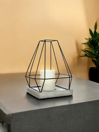 Iron  Lantern with Cement Tray, 11 inches High