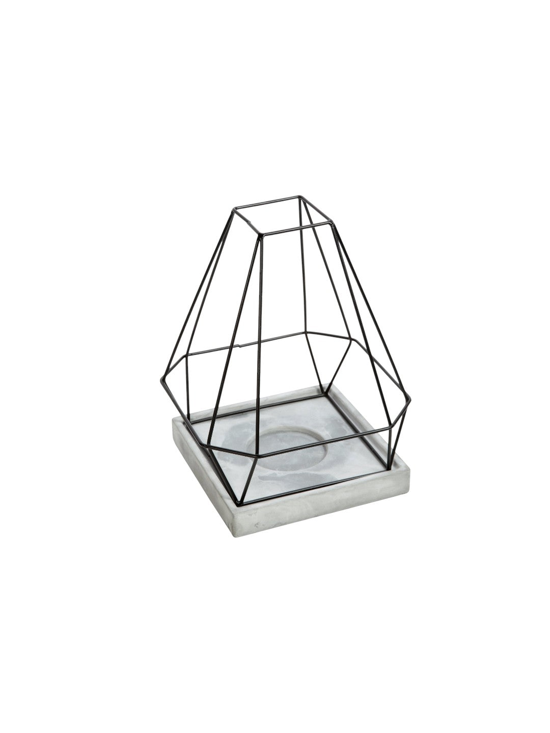 Iron  Lantern with Cement Tray, 11 inches High