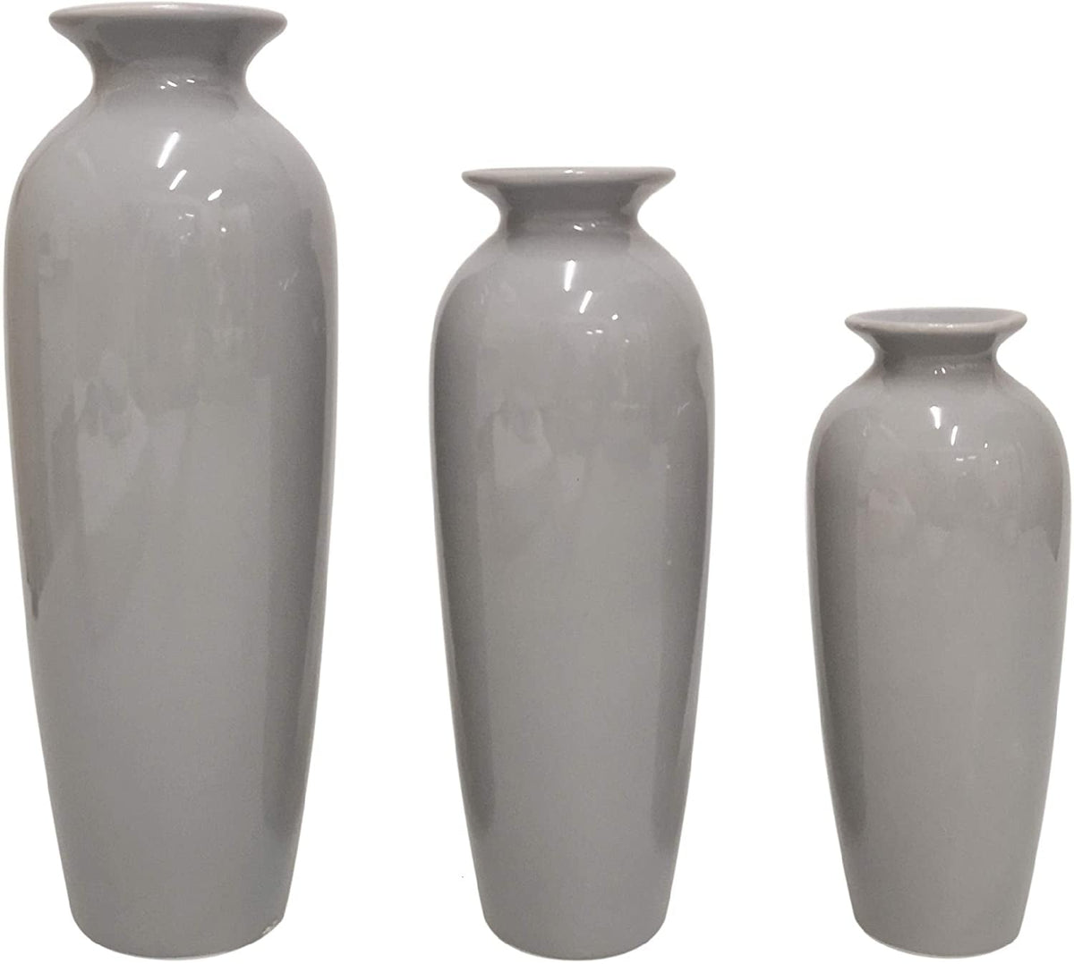 Ceramic Vases ,Grey Glazed, Set of 3,  12", 10", 8"High