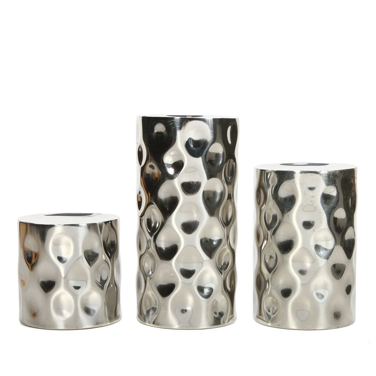 Hammered Pillar Candle Holders | Silver | Set of 3