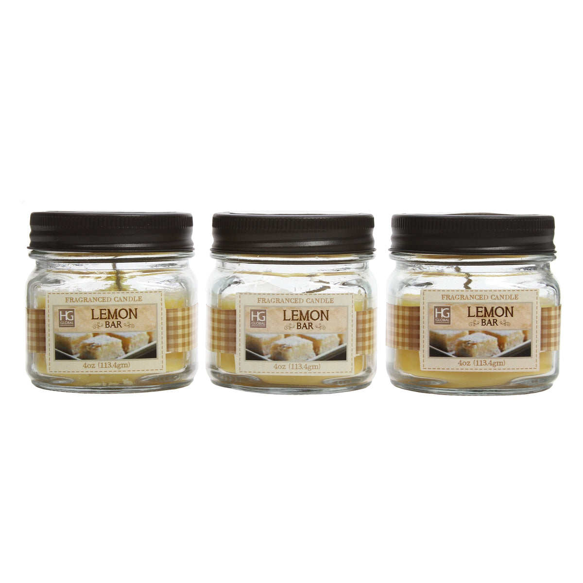 Lemon Bar Fragrance Jar Candles, Set of 3, 4 oz. each