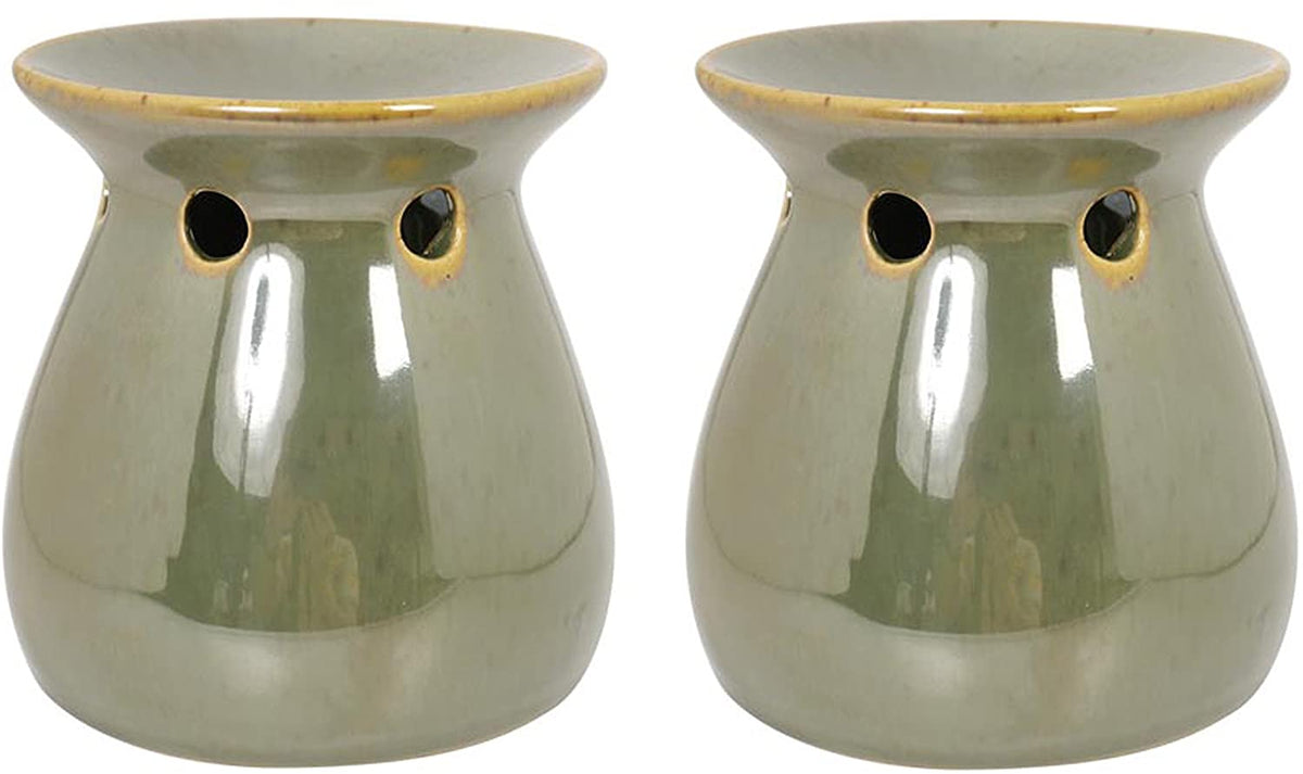 Set of 2 Green Ceramic Oil Warmers 4 Inch High. Ideal for Spa and Aromatherapy. Use with Brand Wax Melts Cubes Essential Oils and Fragrance Oils. P1