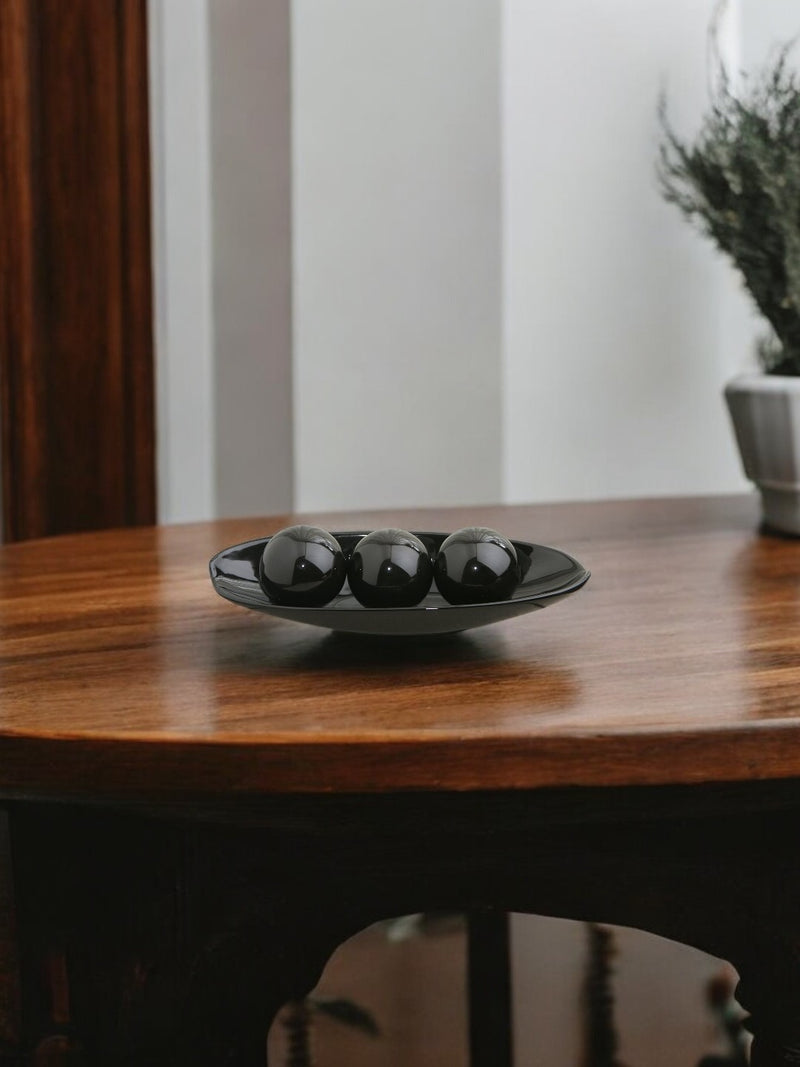 Ceramic Decorative Bow and Orb set,  Black Glazed