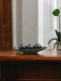 Ceramic Decorative Bow and Orb set,  Black Glazed