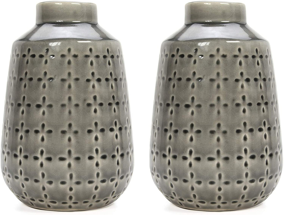 Set of 2 Grey Ceramic Vase 7.25 High. Ideal Gift for Home Weddings Party Spa Meditation Home Office