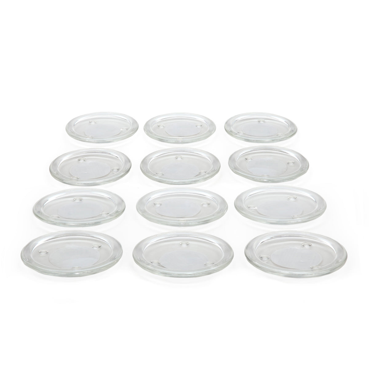 Set of 12 Clear Glass Pillar Plates - 4 Diameter. Ideal or Use for Weddings, Parties, Spa, Pillar or Votive Candle Garden W1