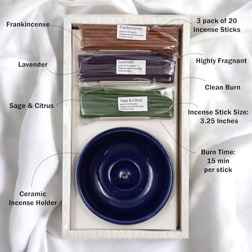 Incense Bulk Pack 60 Sticks with Ceramic Holder