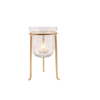 Gold Candle Stand with Crackle Glass Tealight LED Candle Holders 7 Inch High. Ideal Gift for Wedding Spa Bridal Aromatherapy Reiki Chakra Candle Garden Setting