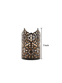 7 Inch High Cut Bronze LED Votive Tealight Holder Lantern Intricate Floral Design for Timeless Elegance and Cozy Illumination in Stylish Home D??cor Elevate Your Ambiance