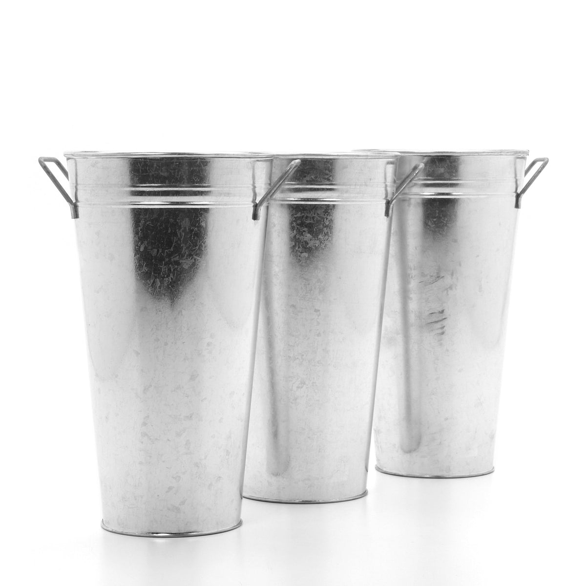 Iron Galvanized French Bucket Vase with Handles, Set of 3, 9 inches High each