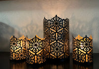 7 Inch High Cut Bronze LED Votive Tealight Holder Lantern Intricate Floral Design for Timeless Elegance and Cozy Illumination in Stylish Home D??cor Elevate Your Ambiance