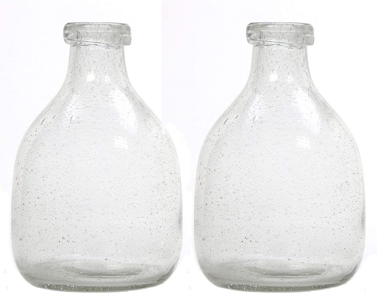 Glass Bottle Vases , Clear, Set of 2 , 7 Inch High each