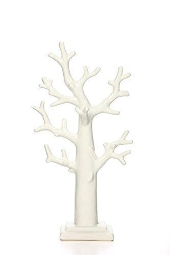 White Ceramic Tabletop Tree Sculpture Elegant and Multi-purpose Ring and Necklace Holder for Functional Artistry 11.5 High