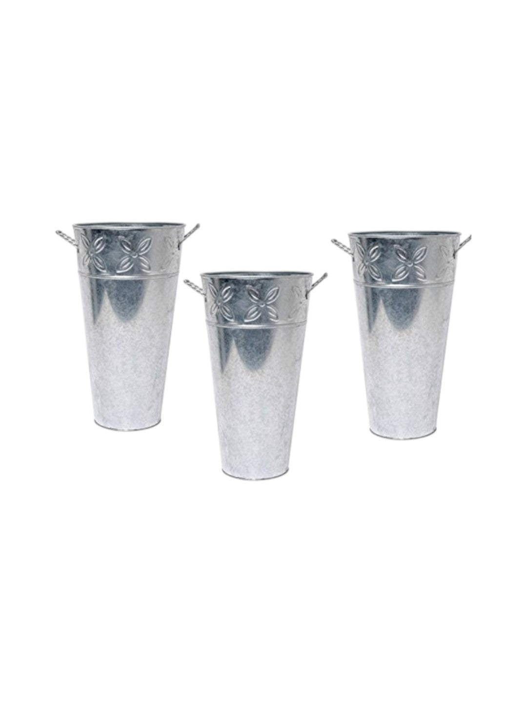 Iron Galvanized Vases , Set of 3, 12 inches High each