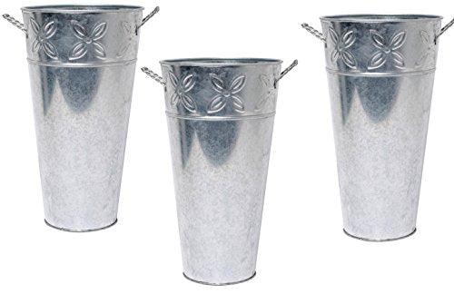 Iron Galvanized Vases , Set of 3, 12 inches High each