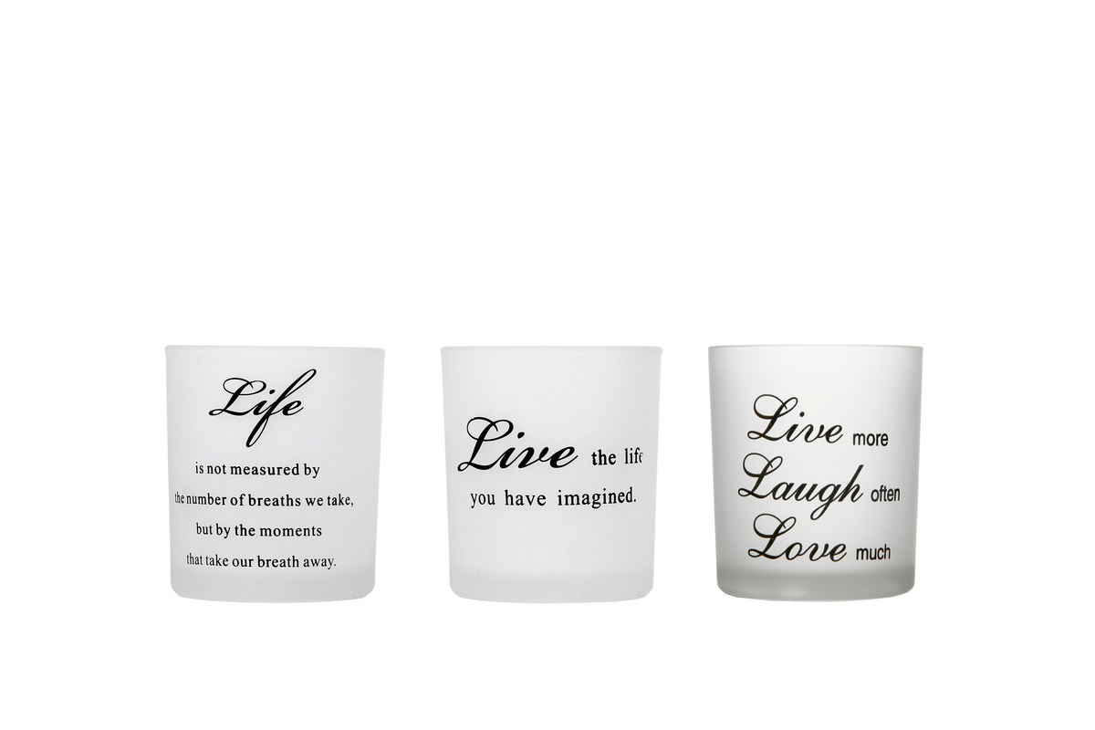 Inspirational Glass Tea Light Holders | Set of 4