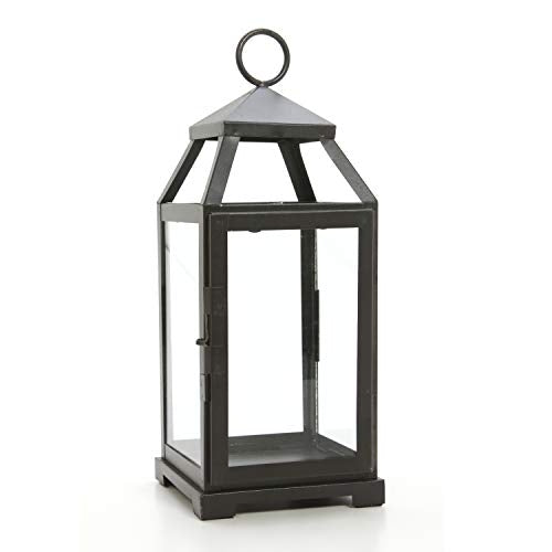 14 Inch High Large Clear Glass Iron Classic Style Lantern Elegant Candle Holder for Home Decor Vintage-Inspired Centerpiece with Stylish Iron Frame Indoor/Outdoor Lighting Accent Timeless