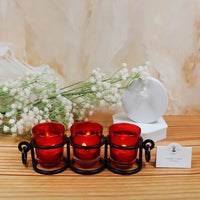 9 Inch Long Candle-Holder with 3 Glass Cups. Classic Farmhouse Design Hand Made by Artisans. Complete Home Fireplace Wedding Party spa Aromatherapy O7