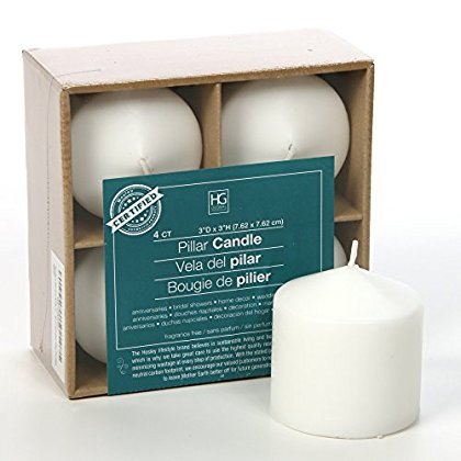 Unscented Pillar Candles, White Color, Set of 4, 3 inches High each