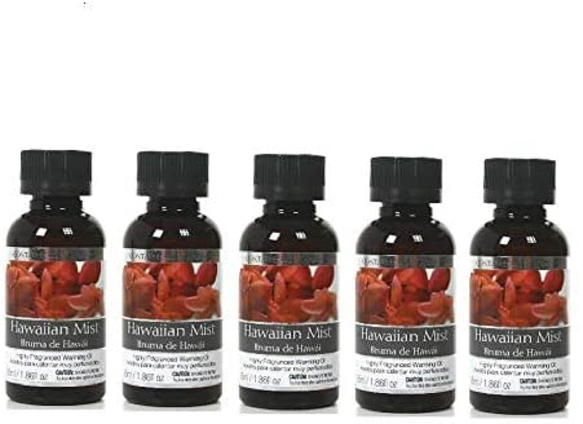 Premium Hawaiian Mist Highly Scented Warming Oils-Box of 5/55 ml (1.86 fl oz) ea. BULK BUY. Ideal GIFT for Weddings, Spa, Meditation, Bathroom Settings W1