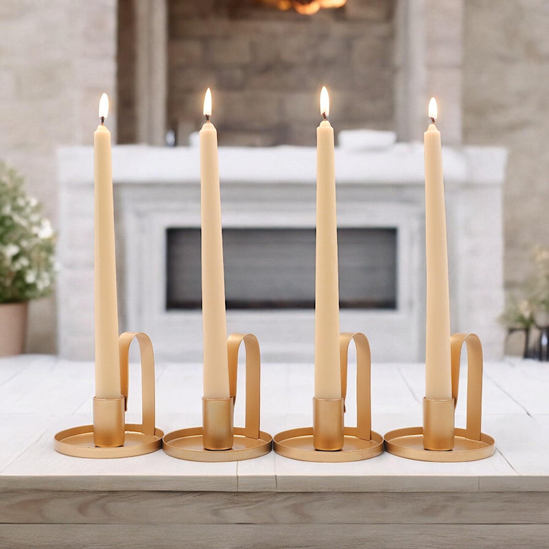 Gold Metal Taper Candle Holder 3.5 Inch High Set of 4. Ideal Gift for Wedding Party Special Occasion Aromatherapy Reiki Spa.