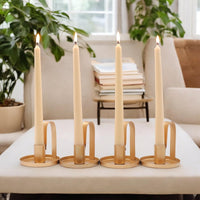 Gold Metal Taper Candle Holder 3.5 Inch High Set of 4. Ideal Gift for Wedding Party Special Occasion Aromatherapy Reiki Spa.