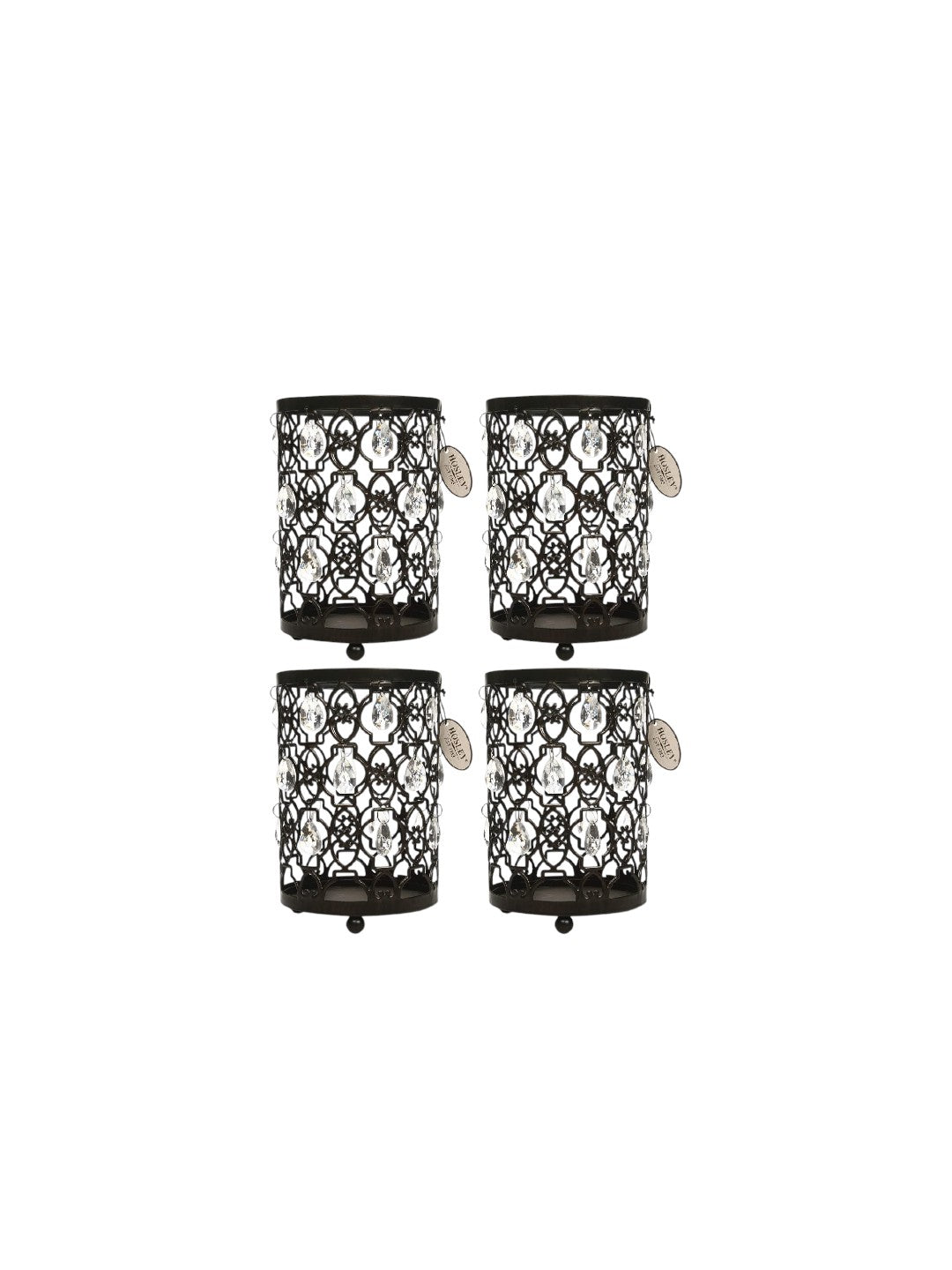 Set of 4 Oil Rubbed Bronze Romantic Sparkle Lantern 7.8 High. for Use with Glass Jar Candle Size Smaller Than 4 Dia x 6 H or LED Candle, Clear Acrylic Crystal Dangles