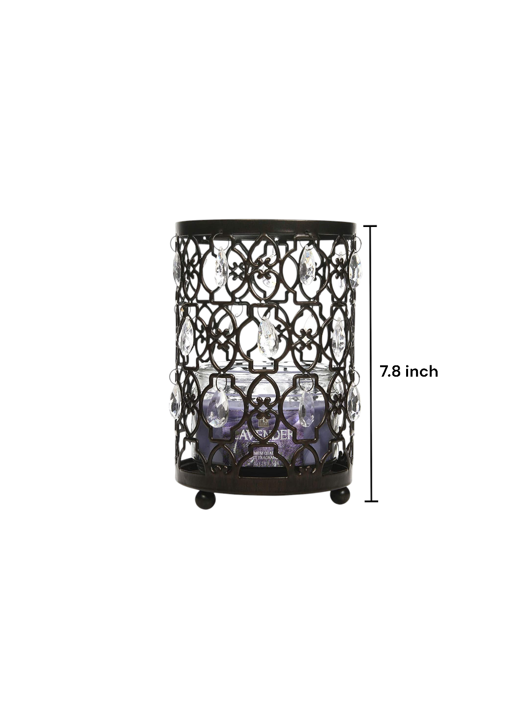 Set of 4 Oil Rubbed Bronze Romantic Sparkle Lantern 7.8 High. for Use with Glass Jar Candle Size Smaller Than 4 Dia x 6 H or LED Candle, Clear Acrylic Crystal Dangles