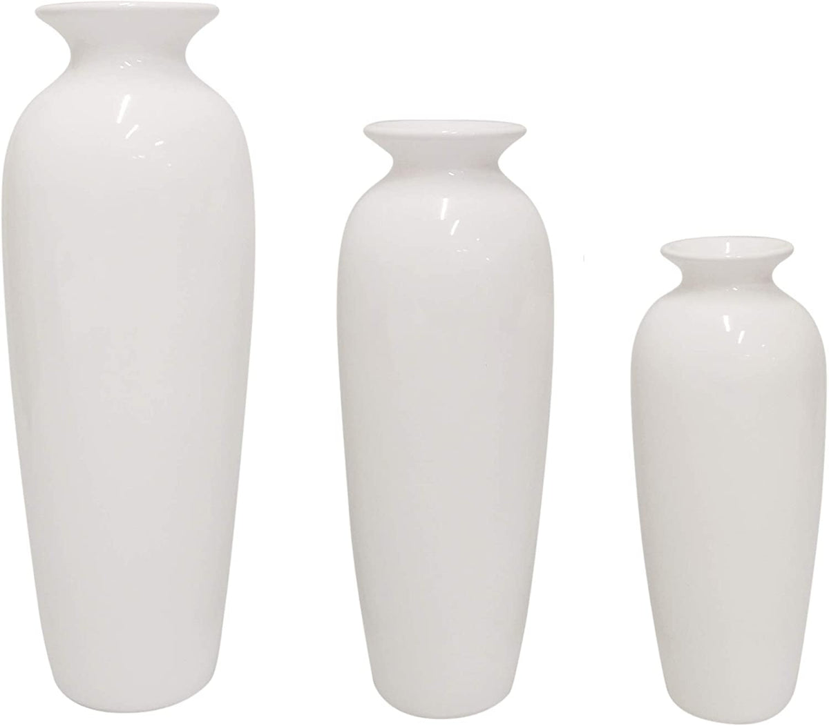 Ceramic Vases, White  Glazed,  Set of 3, 12", 10", 8"High