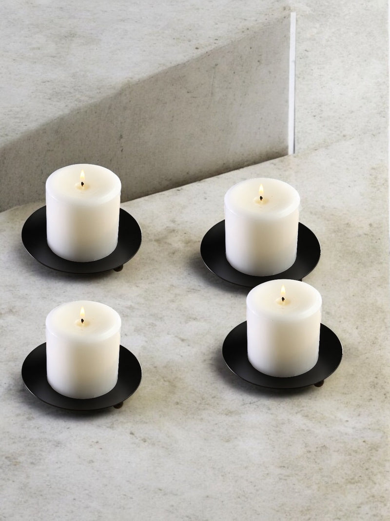 Iron Pillar Candle Holders, Black Color, Set of 6, 4.75 inches Diameter each