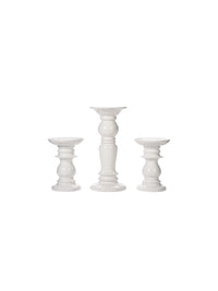 Ceramic Pillar Candle Holders, White Glazed, Set of 3, Two 6 inches and One 9.5 inches High