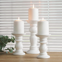 Ceramic Pillar Candle Holders, White Glazed, Set of 3, Two 6 inches and One 9.5 inches High