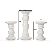 Ceramic Pillar Candle Holders, White Glazed, Set of 3, Two 6 inches and One 9.5 inches High