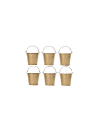 Set of 6 Gold Galvanized Buckets with Handle 4 Inch High. Ideal for Party Wedding Country Picnic Caddy Serve Ware Floral Pots Votive Candle Gardens P1