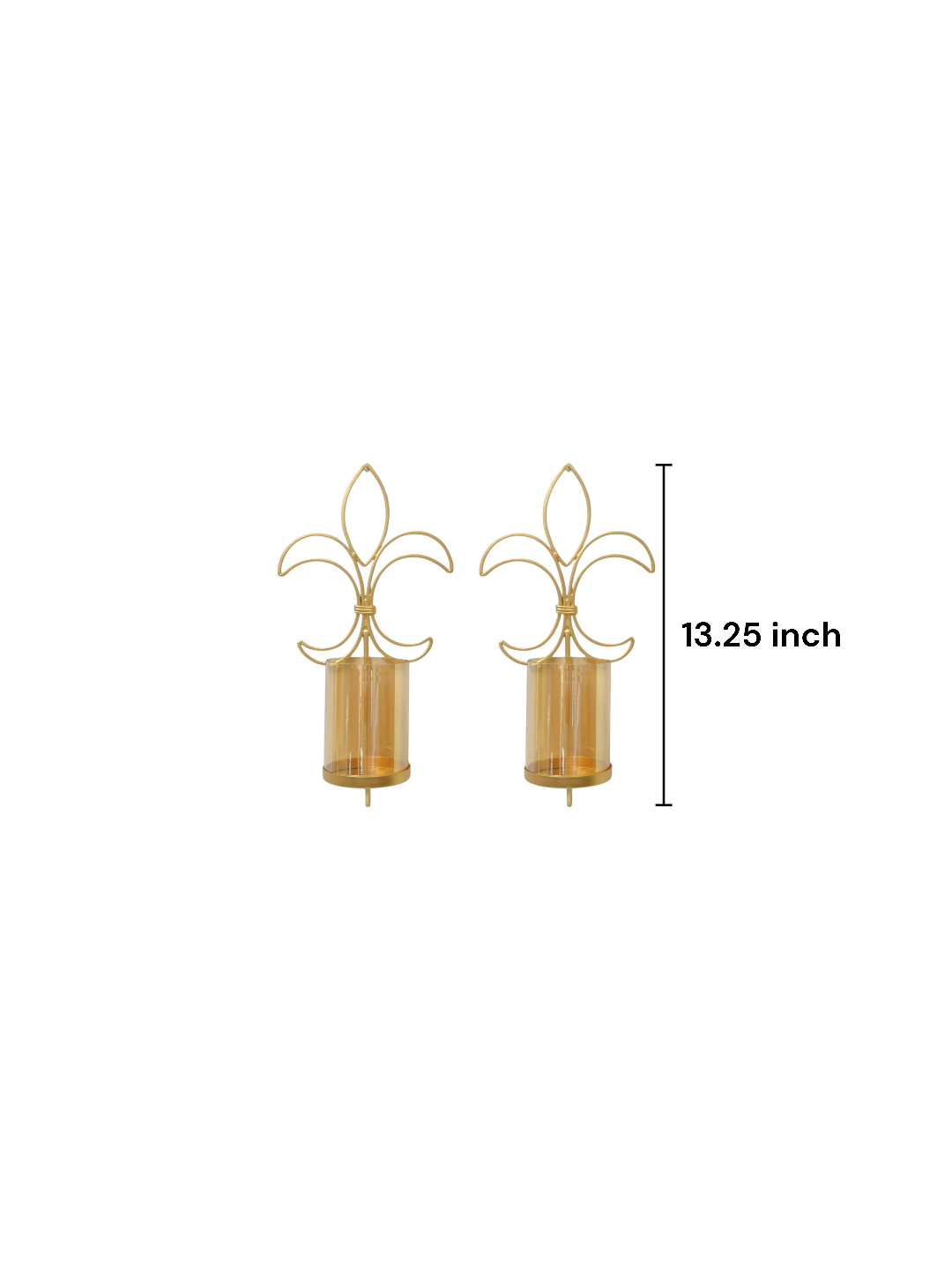 Metal Gold Fleur Dis Lis Wall Sconce with Glass Candle Holder 13.25 High Set of 2. Pillar Candle Holders Decorative Iron Sconces for Home Décor