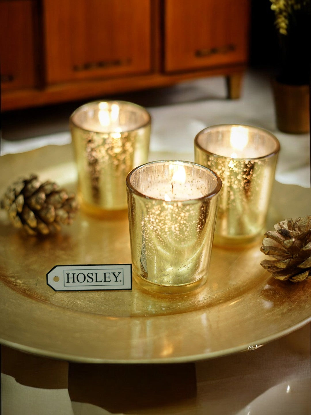 Set of 7 Gold Mercury Glass Tea Light Candle Holder 2.65 High. Mercury Speckled Style Finish, Ideal Gift for Wedding, Bridal, Party, Home LED Tea Light Lantern Gardens.